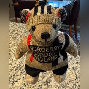 Burberry Knit Teddy Bear with Tan and Black Accents